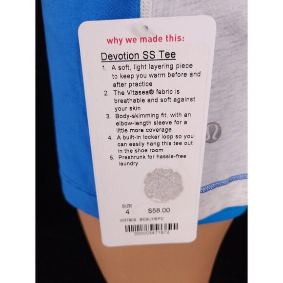 Lululemon Devotion Short Sleeve Tee 4 Beaming Blue Heathered Polar Cream NWT - Picture 8 of 15